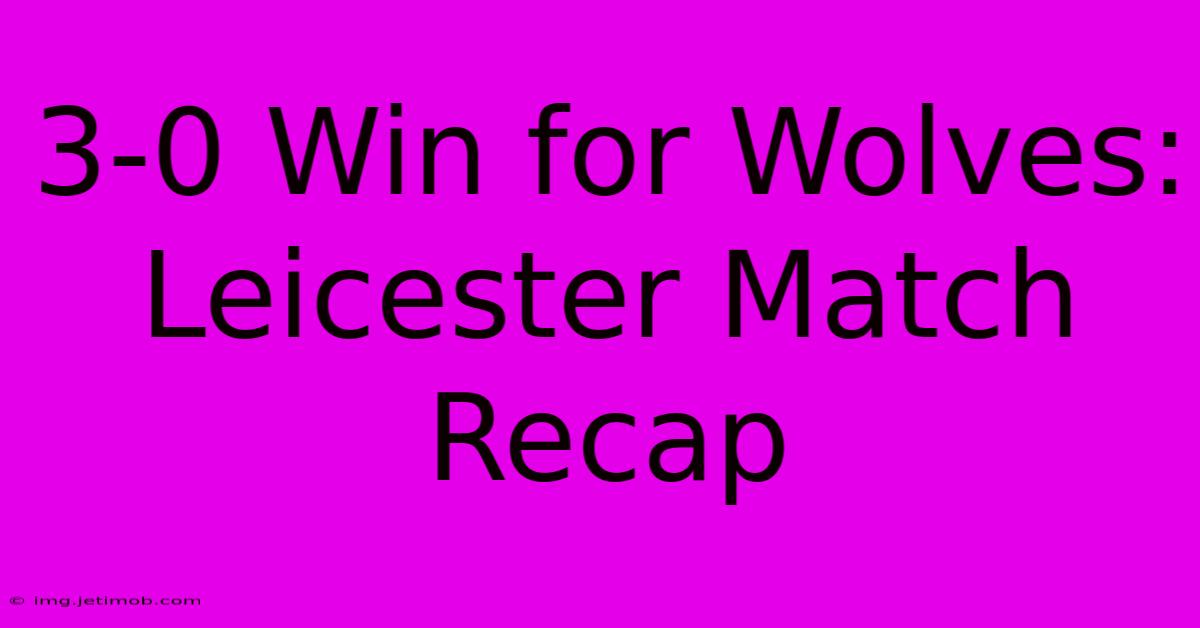 3-0 Win For Wolves: Leicester Match Recap