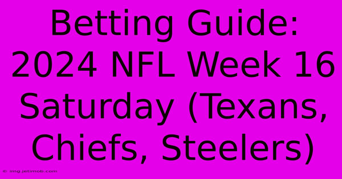 Betting Guide: 2024 NFL Week 16 Saturday (Texans, Chiefs, Steelers)