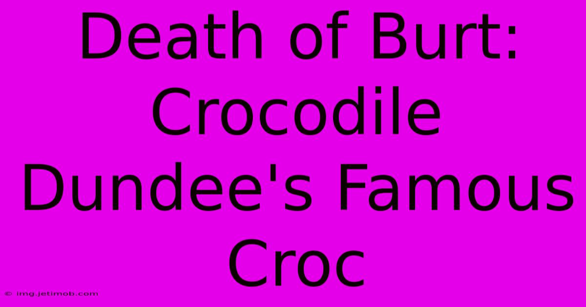 Death Of Burt: Crocodile Dundee's Famous Croc