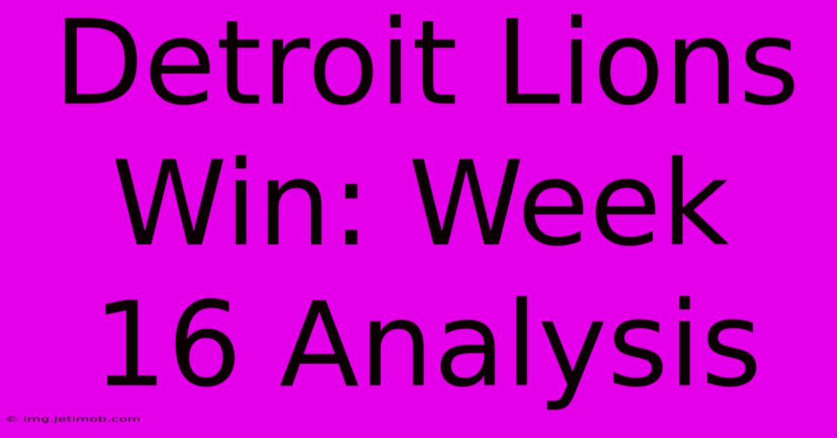 Detroit Lions Win: Week 16 Analysis