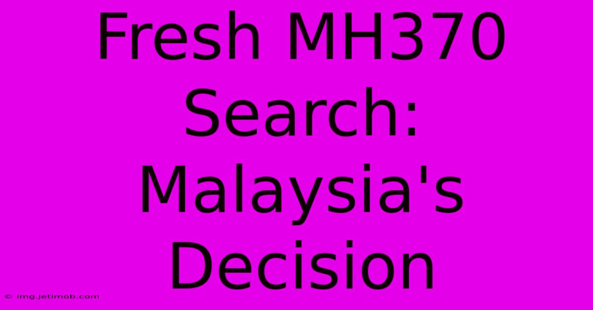 Fresh MH370 Search: Malaysia's Decision