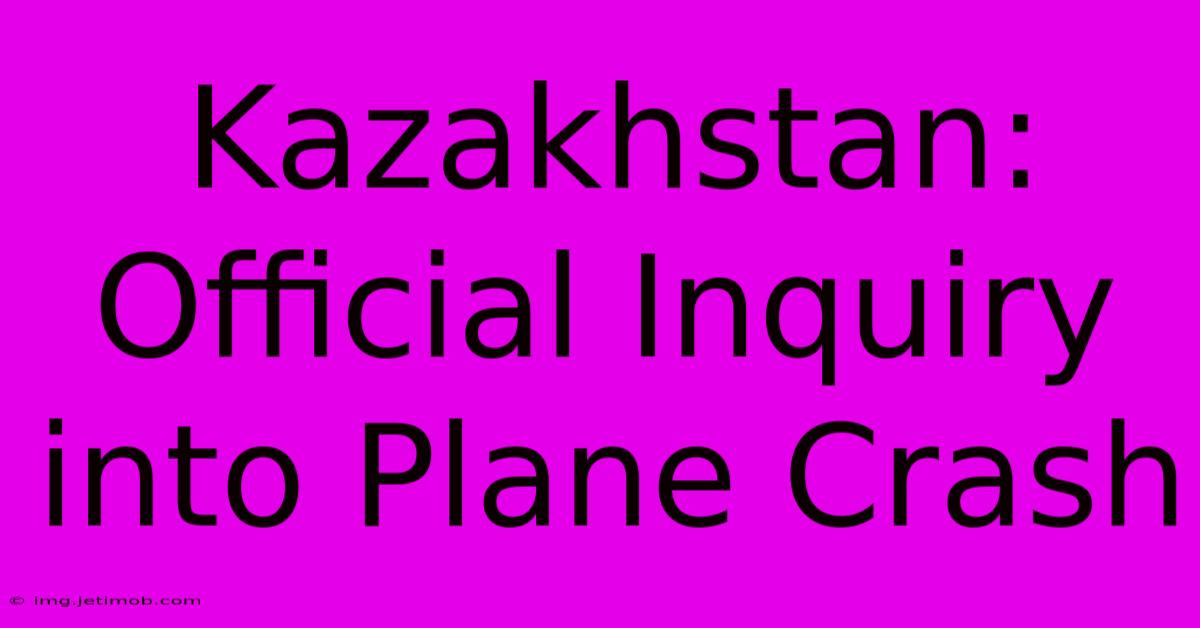 Kazakhstan: Official Inquiry Into Plane Crash