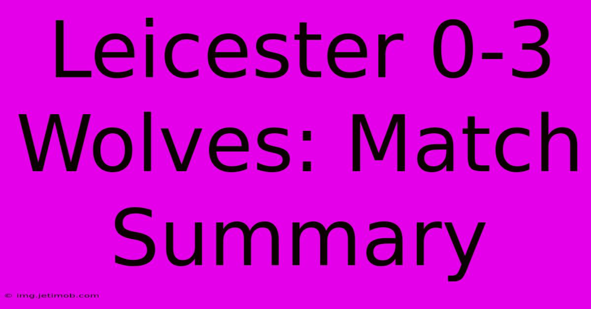 Leicester 0-3 Wolves: Match Summary