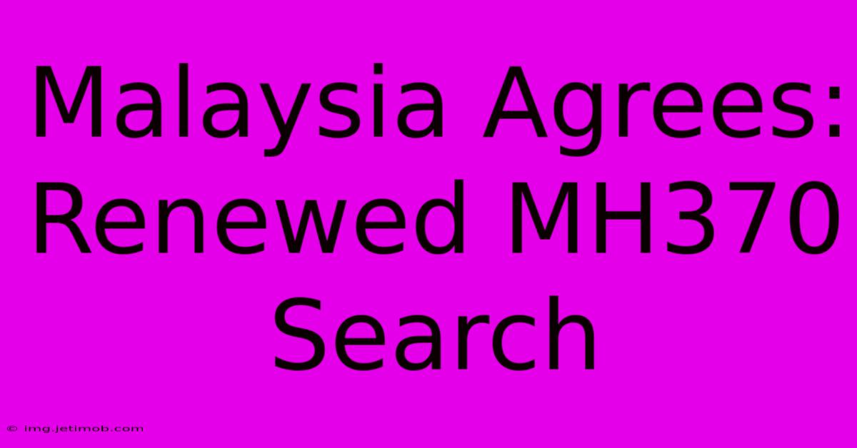 Malaysia Agrees: Renewed MH370 Search