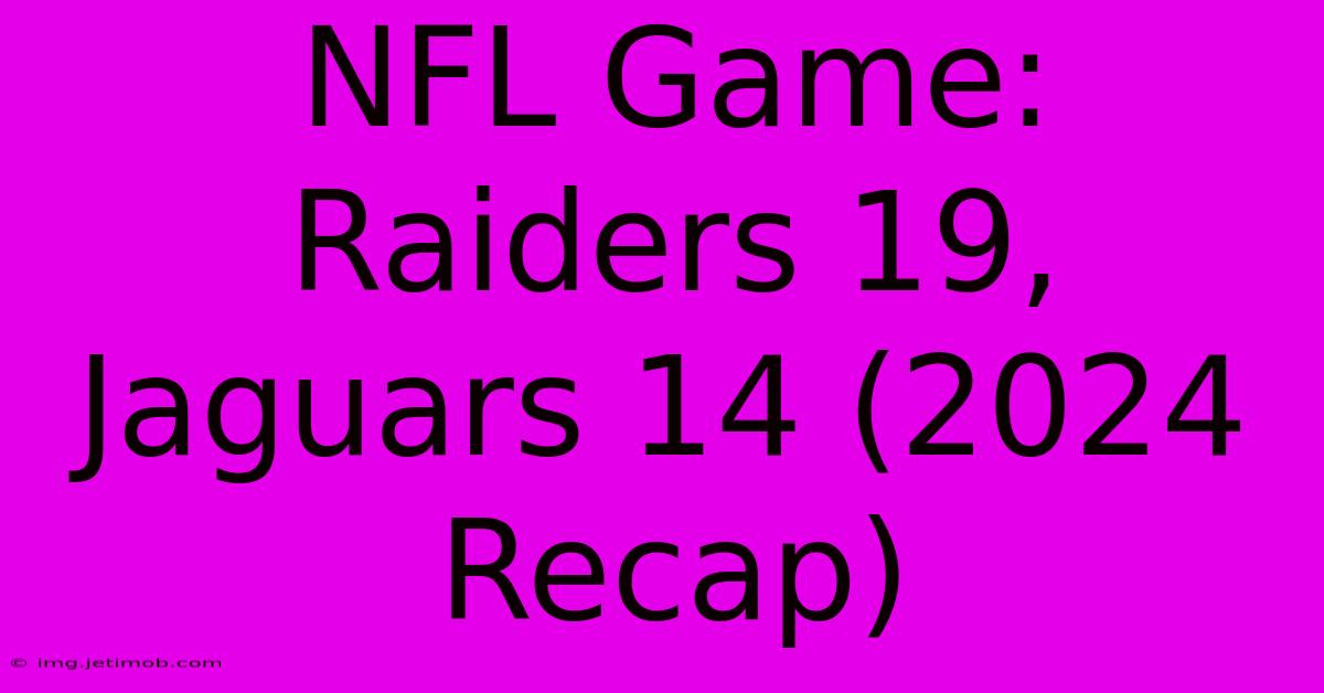 NFL Game: Raiders 19, Jaguars 14 (2024 Recap)