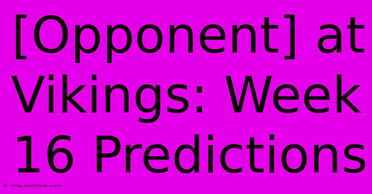 [Opponent] At Vikings: Week 16 Predictions