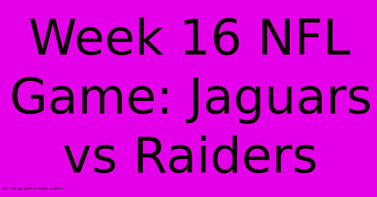 Week 16 NFL Game: Jaguars Vs Raiders