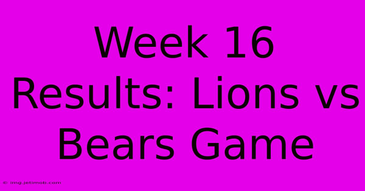 Week 16 Results: Lions Vs Bears Game