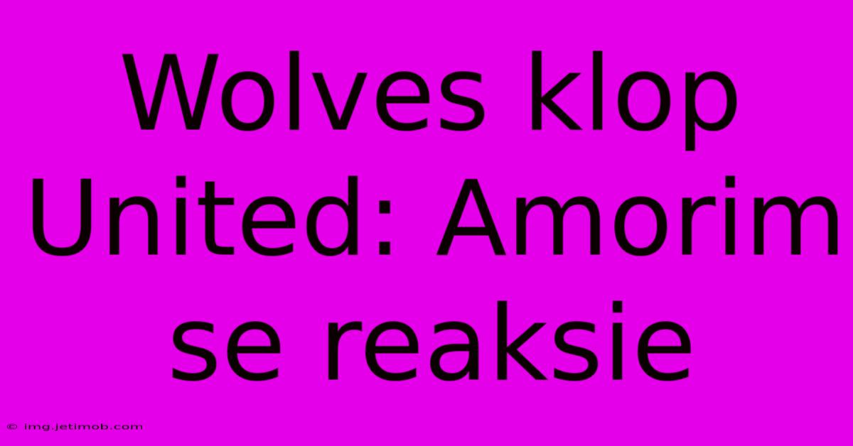 Wolves Klop United: Amorim Se Reaksie